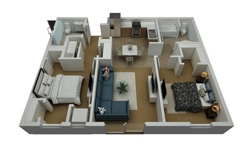 Floor plan for 2 beds, 1 bath, 898 sqft